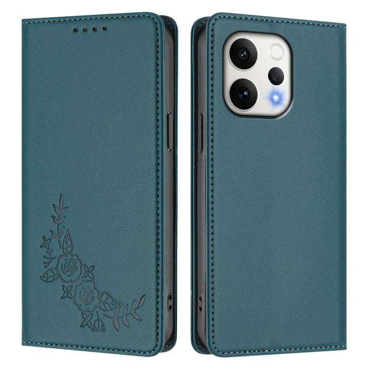 For OPPO Reno15 5G Global / Reno 15c Peony Embossed Magnetic RFID Vegan Leather Phone Case