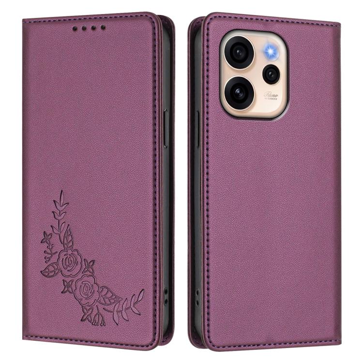 For OPPO Reno15 F 5G Peony Embossed Magnetic RFID Vegan Leather Phone Case