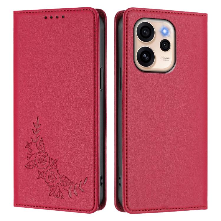 For OPPO Reno15 F 5G Peony Embossed Magnetic RFID Vegan Leather Phone Case