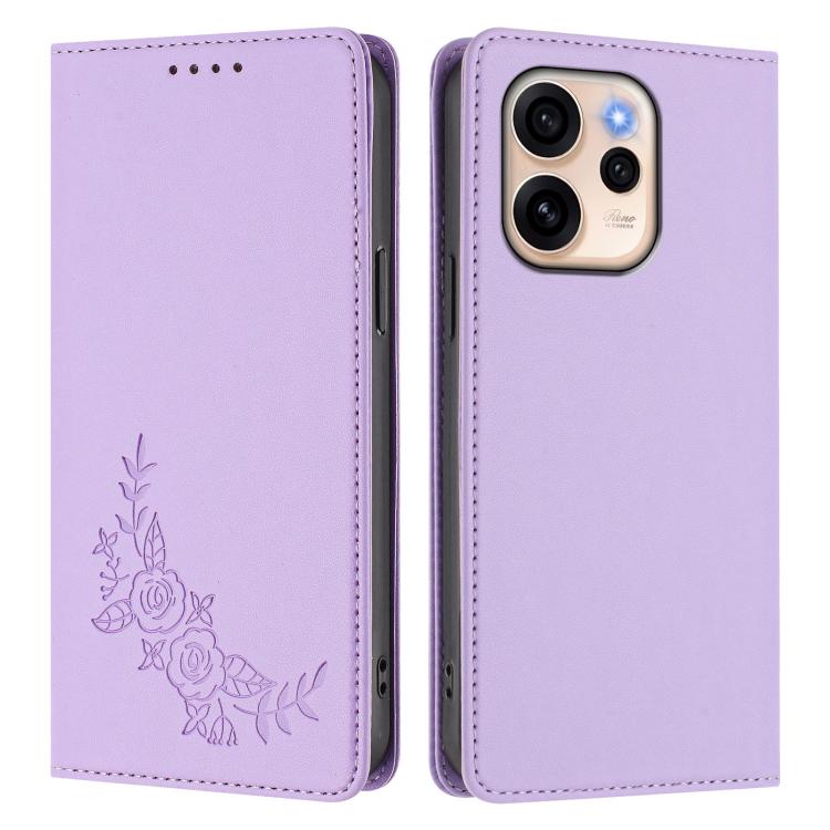 For OPPO Reno15 F 5G Peony Embossed Magnetic RFID Vegan Leather Phone Case