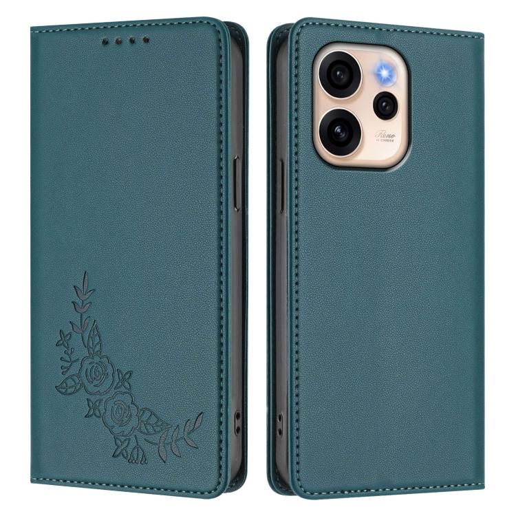 For OPPO Reno15 F 5G Peony Embossed Magnetic RFID Vegan Leather Phone Case