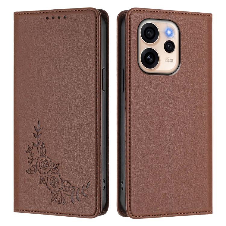 For OPPO Reno15 F 5G Peony Embossed Magnetic RFID Vegan Leather Phone Case