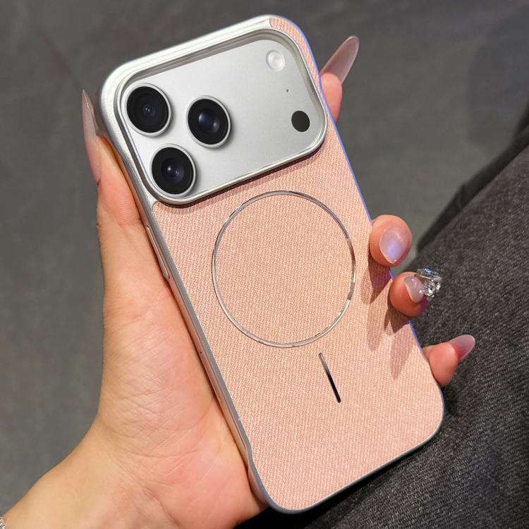 For iPhone 17 Pro Max Retro Linen Fabric Magnetic Half Coverage Phone Case
