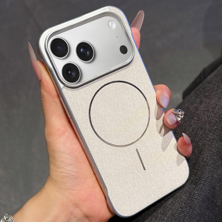 For iPhone 17 Pro Max Retro Linen Fabric Magnetic Half Coverage Phone Case
