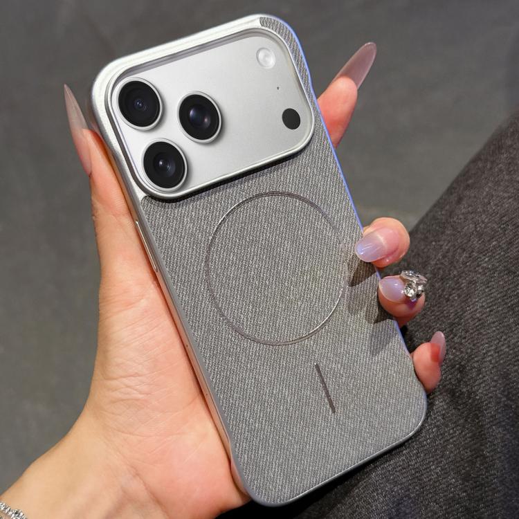 For iPhone 17 Pro Max Retro Linen Fabric Magnetic Half Coverage Phone Case