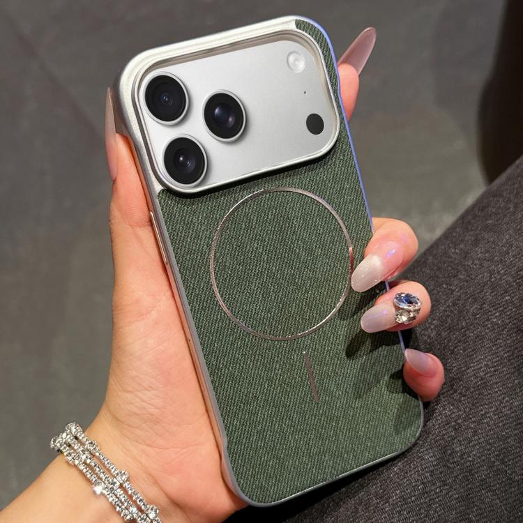 For iPhone 17 Pro Max Retro Linen Fabric Magnetic Half Coverage Phone Case