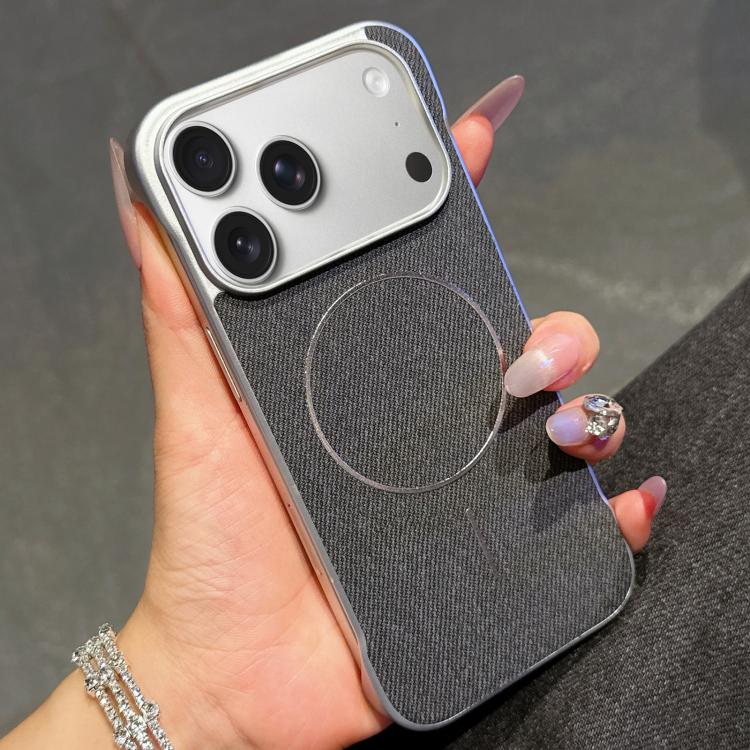 For iPhone 17 Pro Retro Linen Fabric Magnetic Half Coverage Phone Case