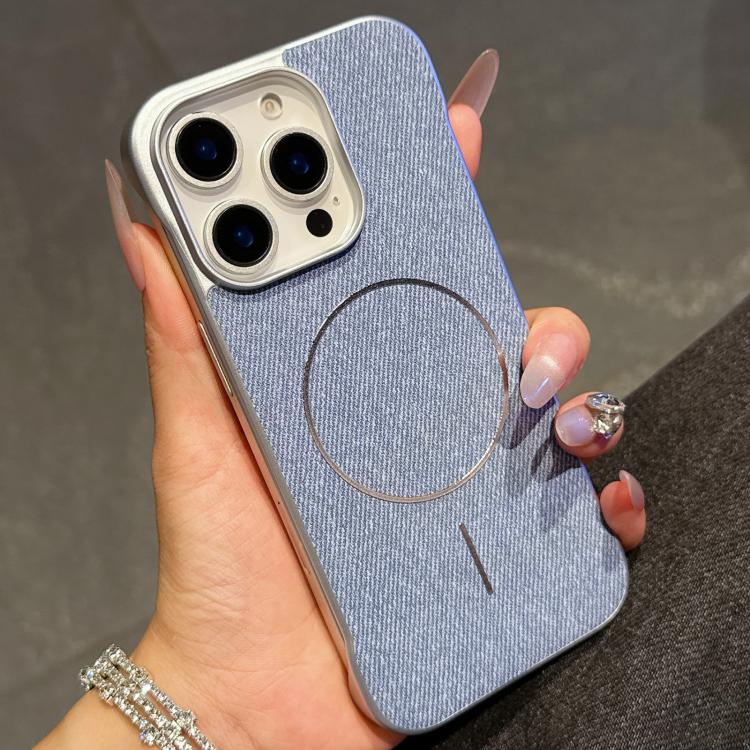 For iPhone 16 Pro Max Retro Linen Fabric Magnetic Half Coverage Phone Case