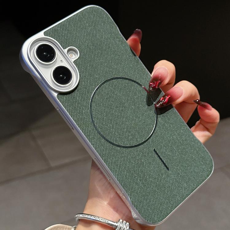 For iPhone 16 Retro Linen Fabric Magnetic Half Coverage Phone Case