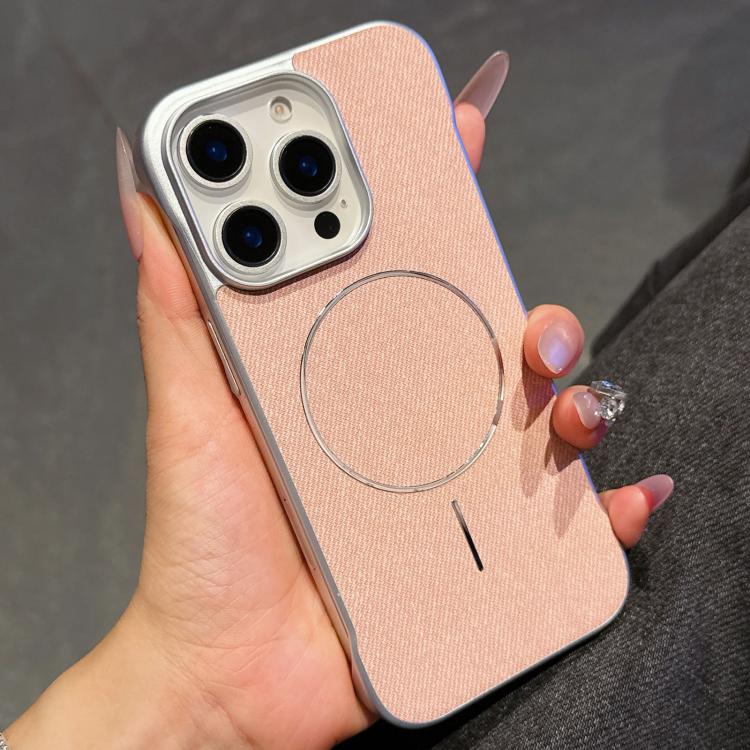 For iPhone 15 Pro Max Retro Linen Fabric Magnetic Half Coverage Phone Case
