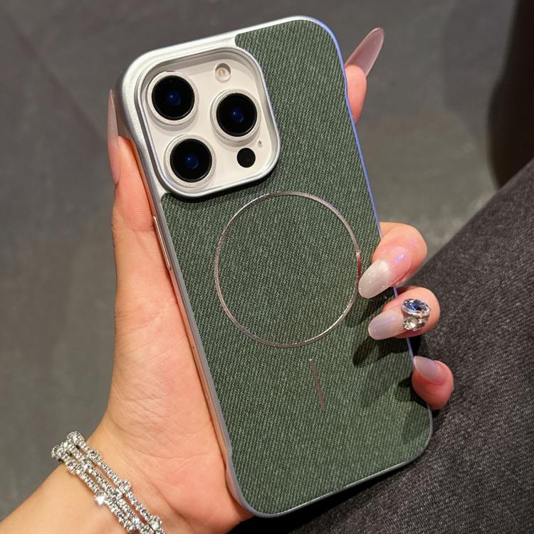 For iPhone 15 Pro Retro Linen Fabric Magnetic Half Coverage Phone Case