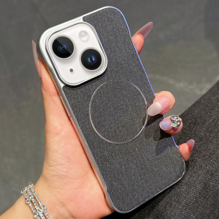For iPhone 15 Retro Linen Fabric Magnetic Half Coverage Phone Case
