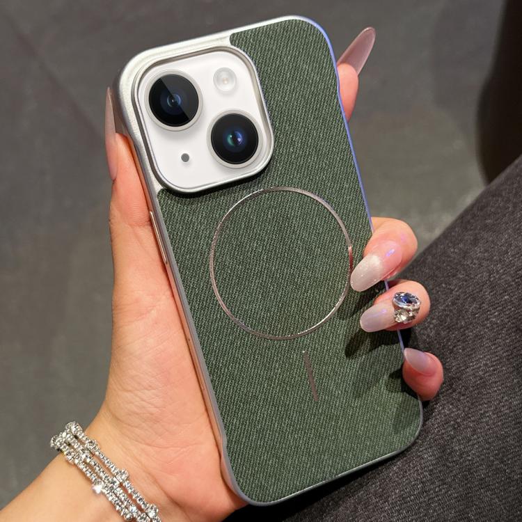 For iPhone 15 Retro Linen Fabric Magnetic Half Coverage Phone Case