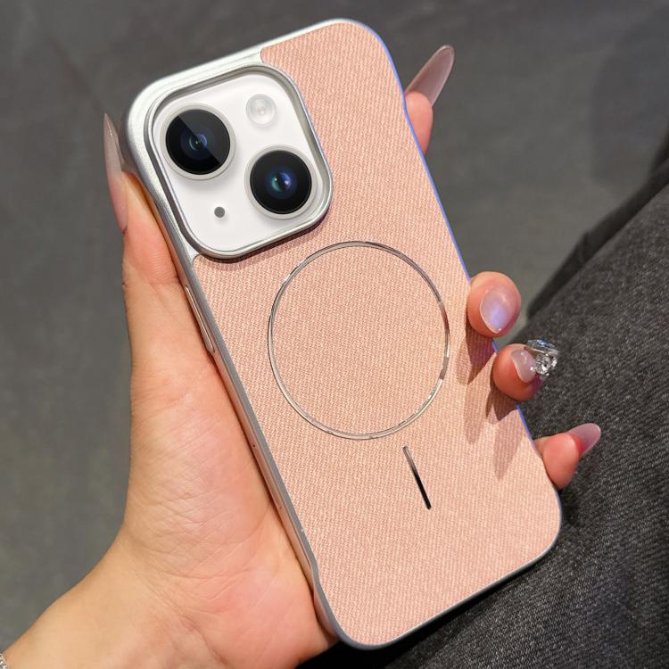 For iPhone 14 / 13 Retro Linen Fabric Magnetic Half Coverage Phone Case