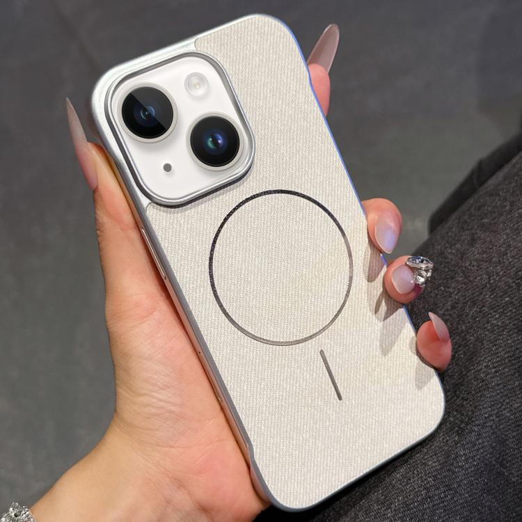 For iPhone 14 / 13 Retro Linen Fabric Magnetic Half Coverage Phone Case
