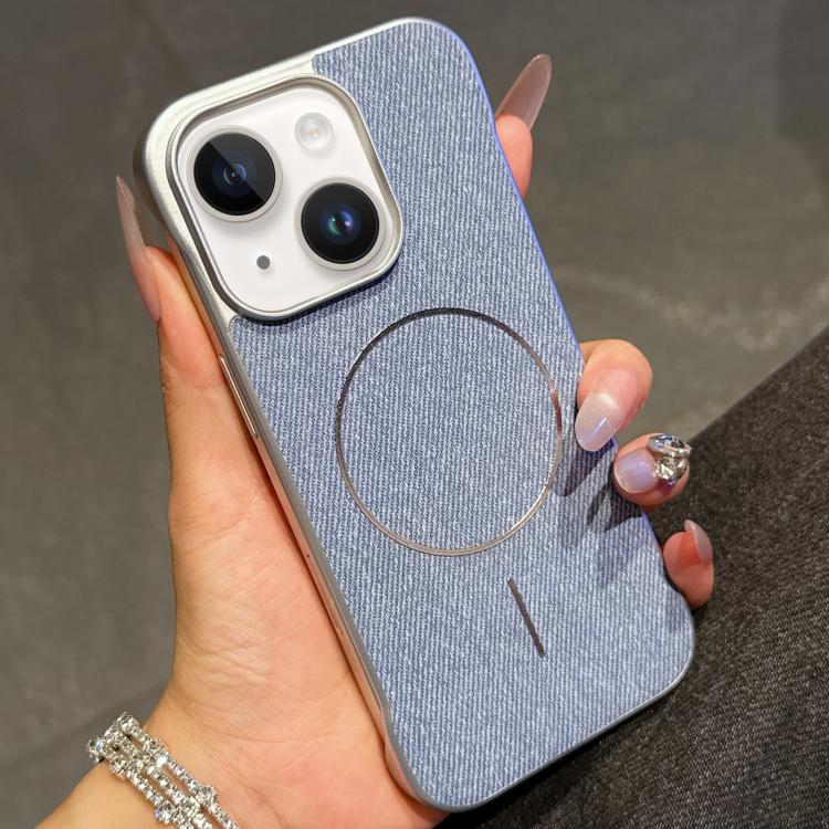 For iPhone 14 / 13 Retro Linen Fabric Magnetic Half Coverage Phone Case