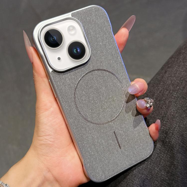 For iPhone 14 / 13 Retro Linen Fabric Magnetic Half Coverage Phone Case
