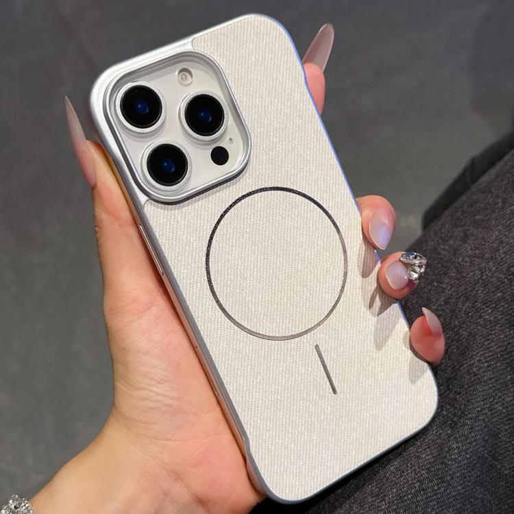 For iPhone 14 Pro Retro Linen Fabric Magnetic Half Coverage Phone Case