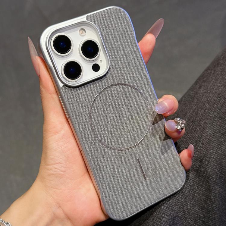 For iPhone 14 Pro Retro Linen Fabric Magnetic Half Coverage Phone Case
