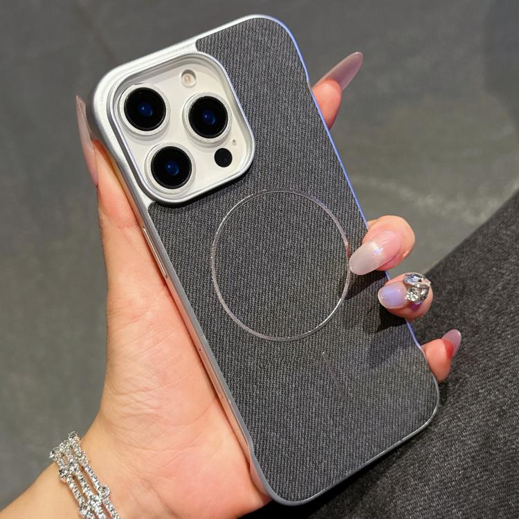 For iPhone 14 Pro Max Retro Linen Fabric Magnetic Half Coverage Phone Case