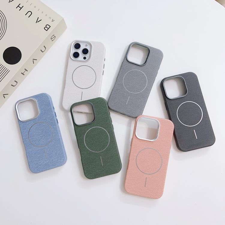For iPhone 14 Pro Max Retro Linen Fabric Magnetic Half Coverage Phone Case