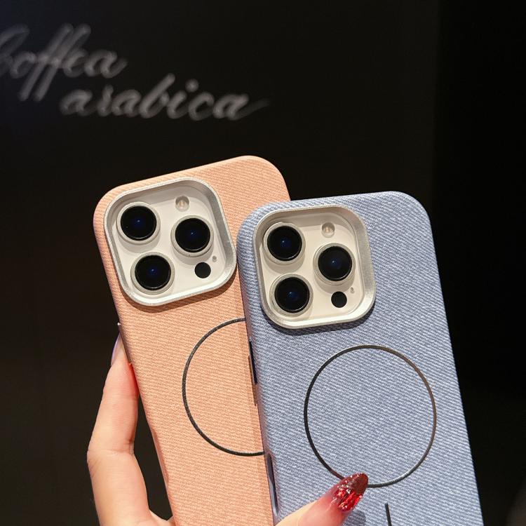 For iPhone 15 Pro Max Retro Linen Fabric Magnetic Half Coverage Phone Case