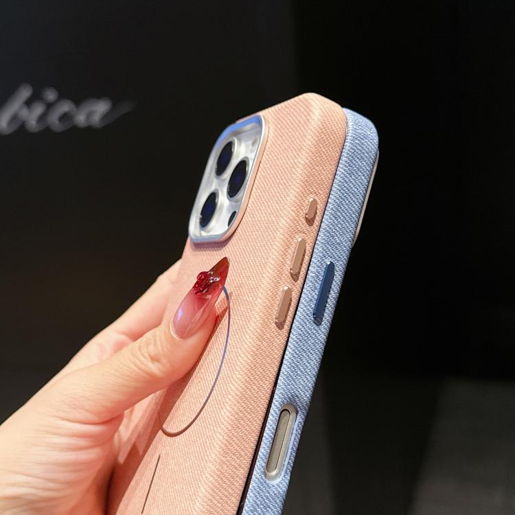 For iPhone 15 Pro Max Retro Linen Fabric Magnetic Half Coverage Phone Case