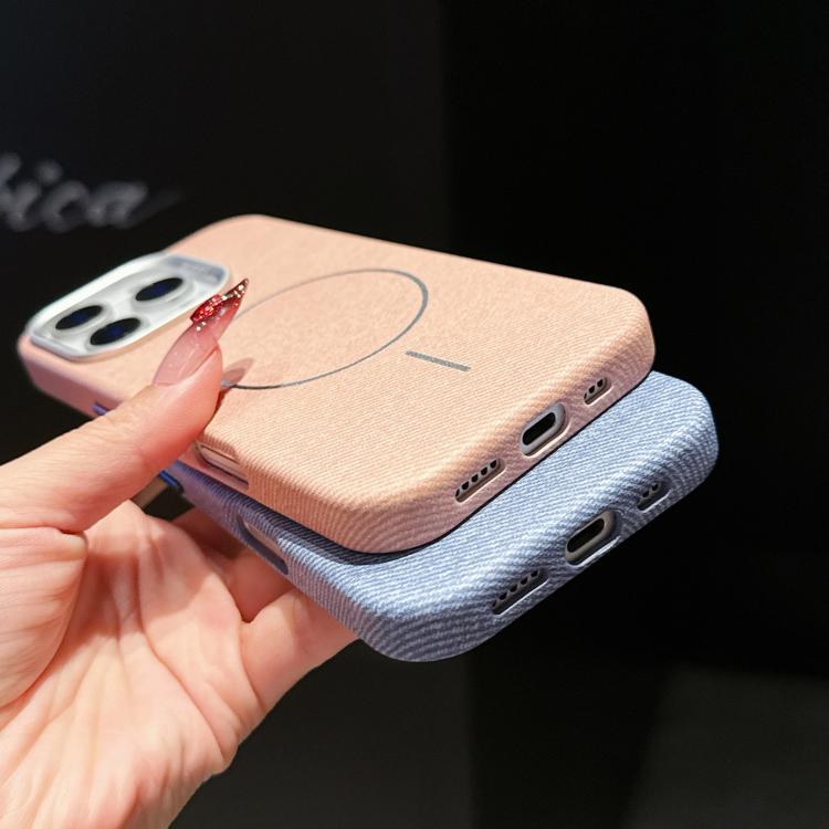 For iPhone 15 Pro Max Retro Linen Fabric Magnetic Half Coverage Phone Case