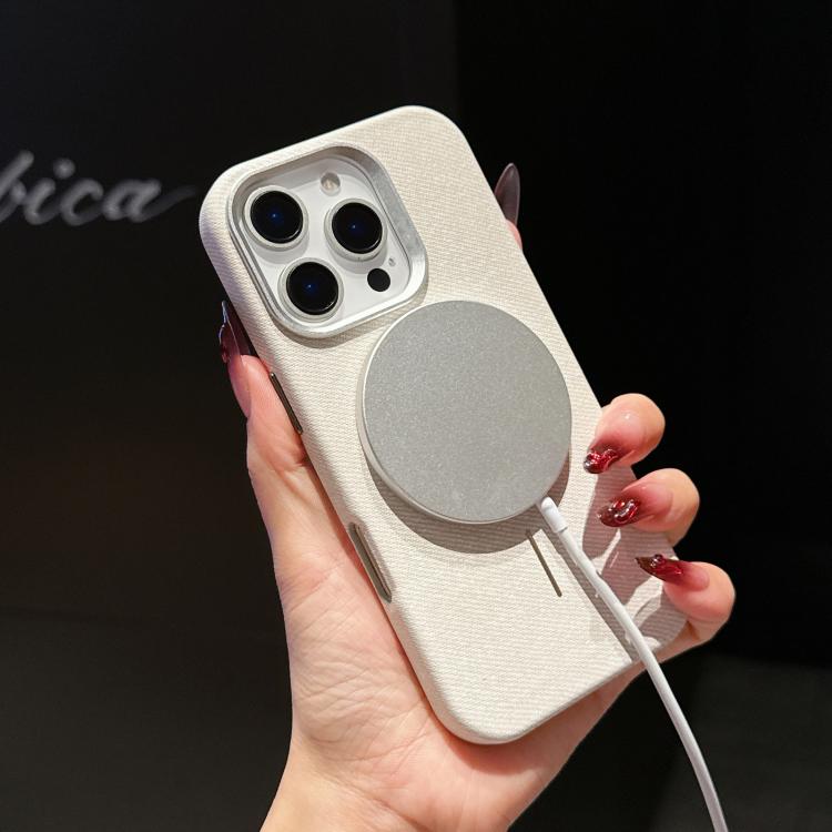 For iPhone 15 Pro Max Retro Linen Fabric Magnetic Half Coverage Phone Case
