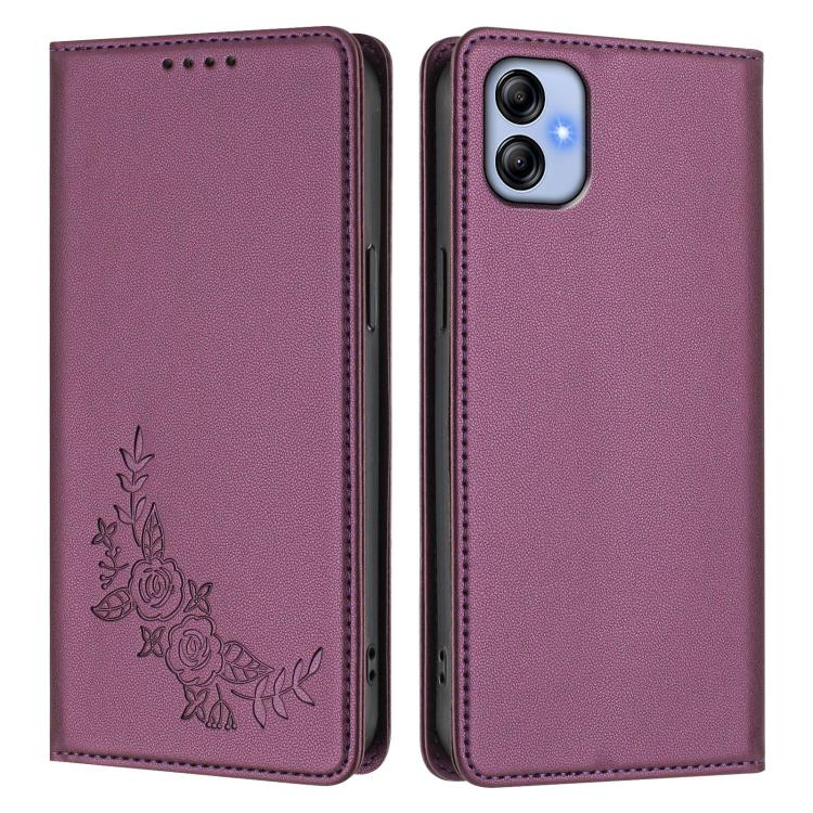 For Samsung Galaxy M04 / F04 Peony Embossed Magnetic RFID Vegan Leather Phone Case