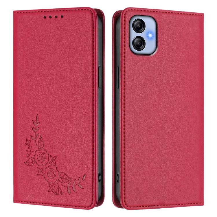 For Samsung Galaxy M04 / F04 Peony Embossed Magnetic RFID Vegan Leather Phone Case