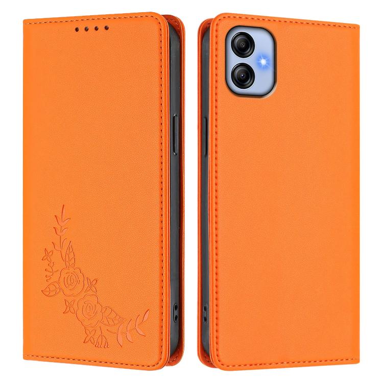 For Samsung Galaxy M04 / F04 Peony Embossed Magnetic RFID Vegan Leather Phone Case