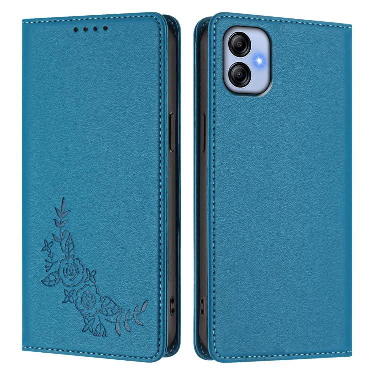 For Samsung Galaxy M04 / F04 Peony Embossed Magnetic RFID Vegan Leather Phone Case
