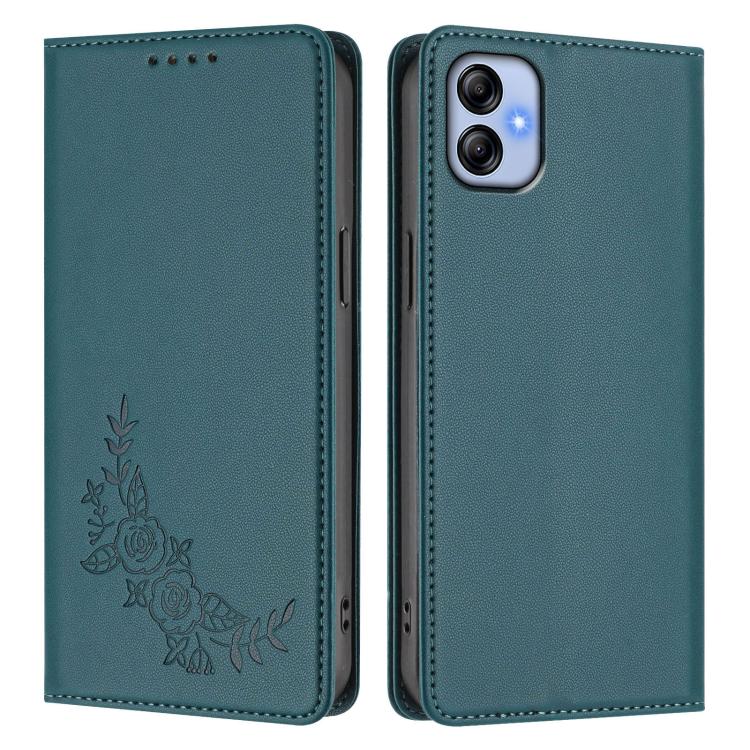 For Samsung Galaxy M04 / F04 Peony Embossed Magnetic RFID Vegan Leather Phone Case