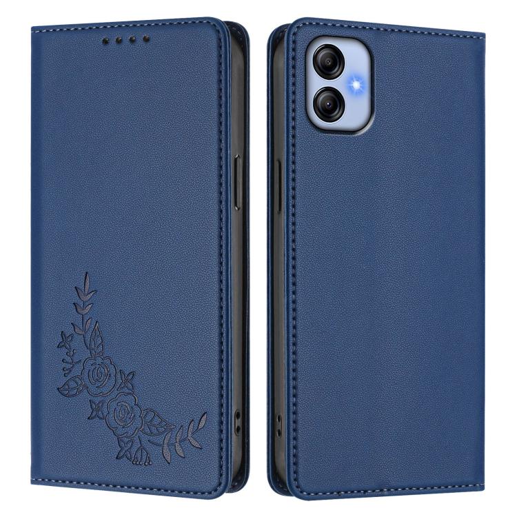 For Samsung Galaxy M04 / F04 Peony Embossed Magnetic RFID Vegan Leather Phone Case