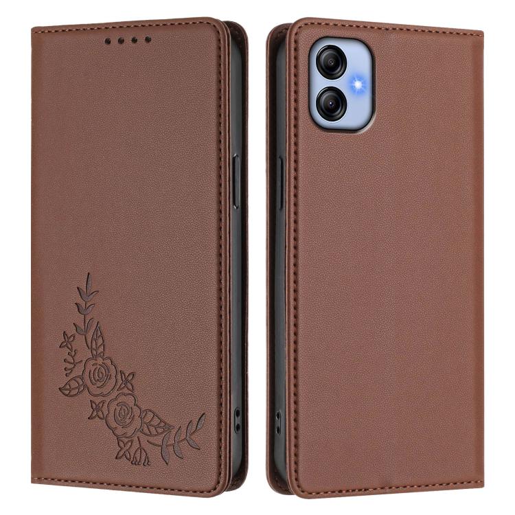 For Samsung Galaxy M04 / F04 Peony Embossed Magnetic RFID Vegan Leather Phone Case