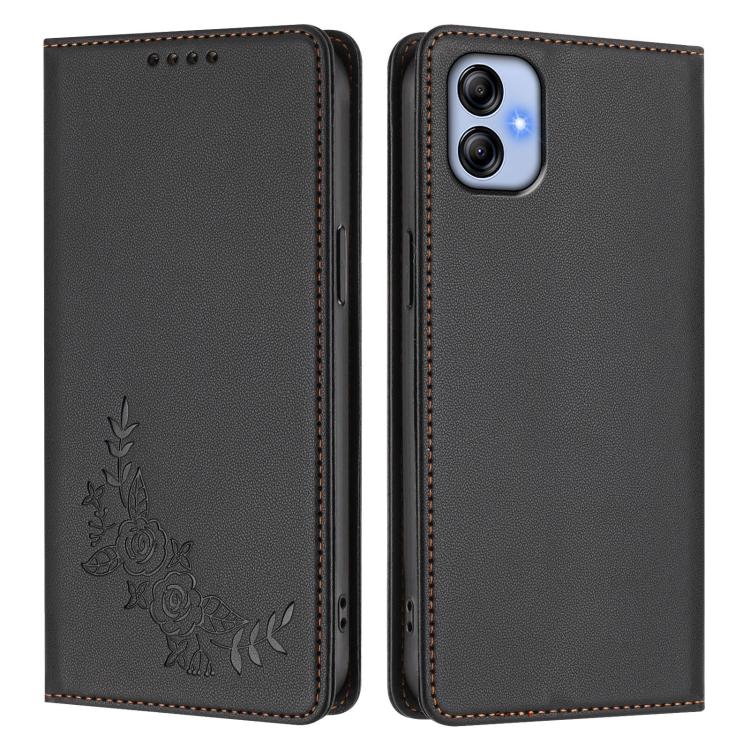 For Samsung Galaxy M04 / F04 Peony Embossed Magnetic RFID Vegan Leather Phone Case