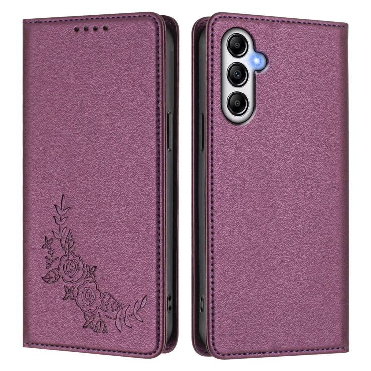 For Samsung Galaxy M14 5G Peony Embossed Magnetic RFID Vegan Leather Phone Case