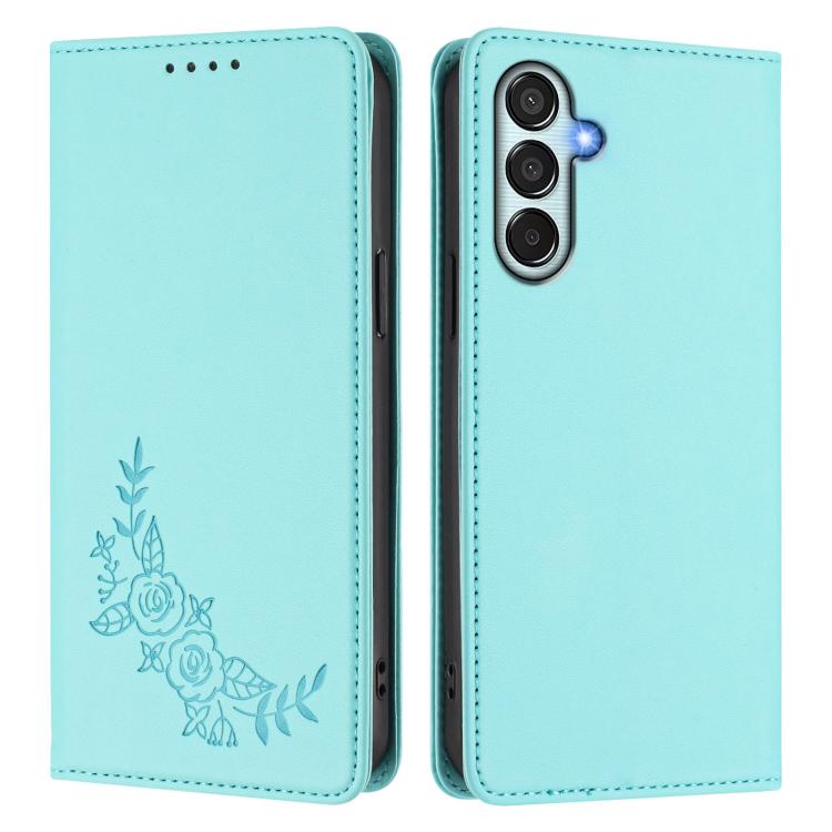 For Samsung Galaxy M15 5G / F15 5G Peony Embossed Magnetic RFID Vegan Leather Phone Case