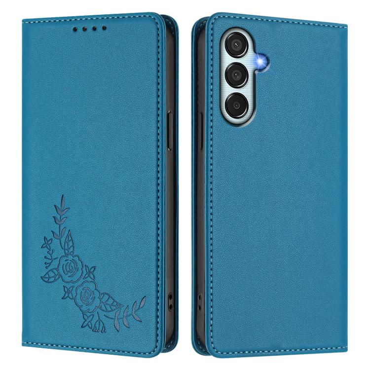 For Samsung Galaxy M15 5G / F15 5G Peony Embossed Magnetic RFID Vegan Leather Phone Case
