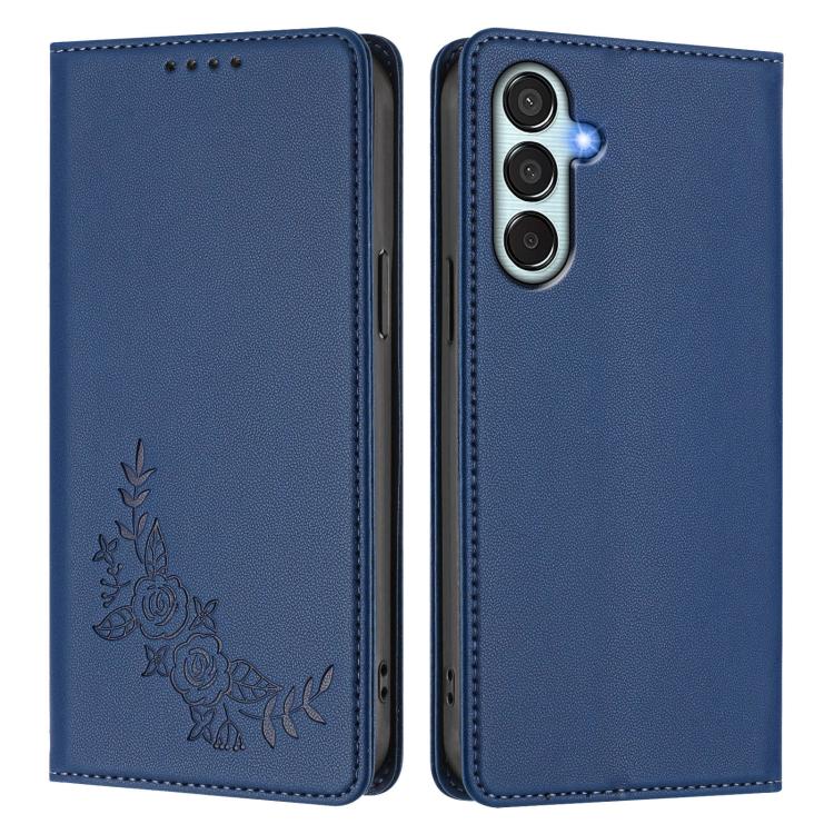 For Samsung Galaxy M15 5G / F15 5G Peony Embossed Magnetic RFID Vegan Leather Phone Case
