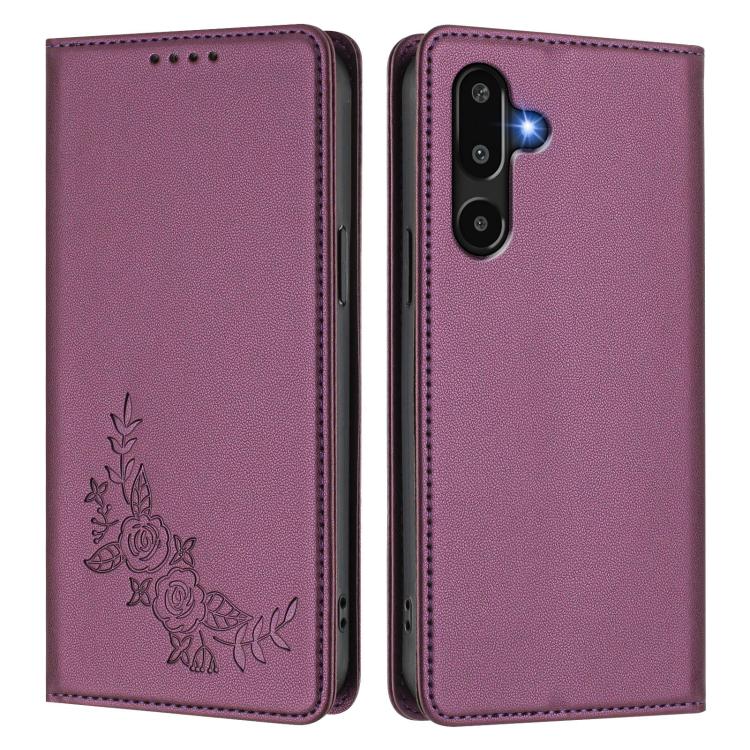 For Samsung Galaxy M16 5G / F16 5G Peony Embossed Magnetic RFID Vegan Leather Phone Case
