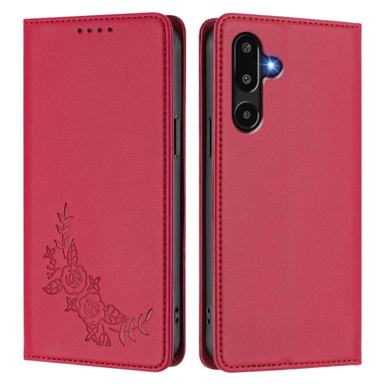 For Samsung Galaxy M16 5G / F16 5G Peony Embossed Magnetic RFID Vegan Leather Phone Case