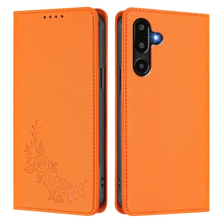 For Samsung Galaxy M16 5G / F16 5G Peony Embossed Magnetic RFID Vegan Leather Phone Case