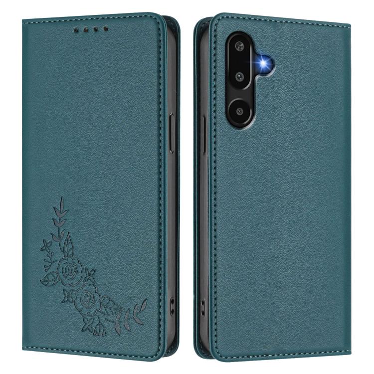 For Samsung Galaxy M16 5G / F16 5G Peony Embossed Magnetic RFID Vegan Leather Phone Case