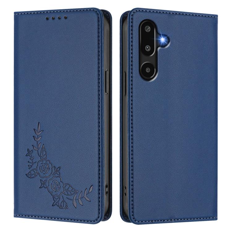 For Samsung Galaxy M16 5G / F16 5G Peony Embossed Magnetic RFID Vegan Leather Phone Case