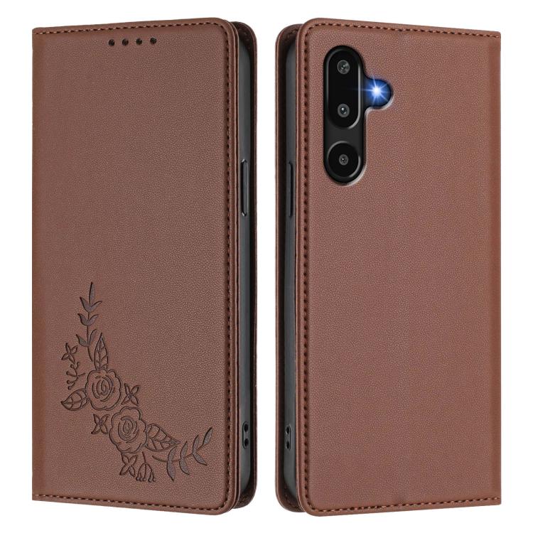For Samsung Galaxy M16 5G / F16 5G Peony Embossed Magnetic RFID Vegan Leather Phone Case