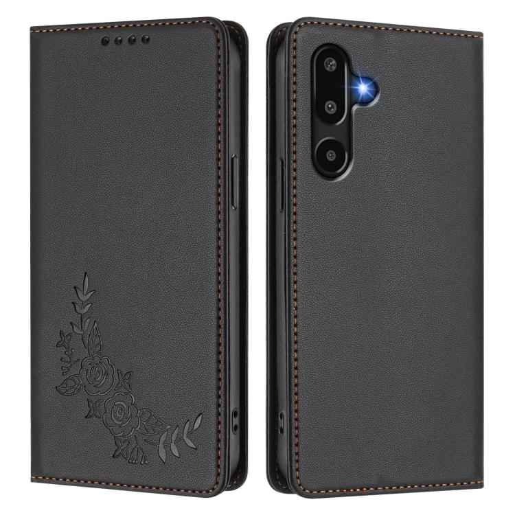 For Samsung Galaxy M16 5G / F16 5G Peony Embossed Magnetic RFID Vegan Leather Phone Case