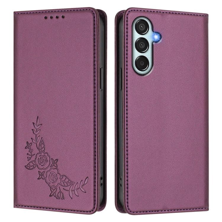 For Samsung Galaxy M34 5G / F34 Peony Embossed Magnetic RFID Vegan Leather Phone Case
