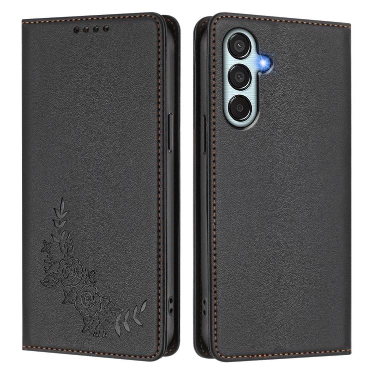 For Samsung Galaxy M34 5G / F34 Peony Embossed Magnetic RFID Vegan Leather Phone Case
